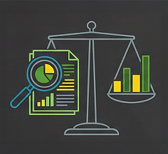 Illustration of Fundamental analysis balancing on a scale